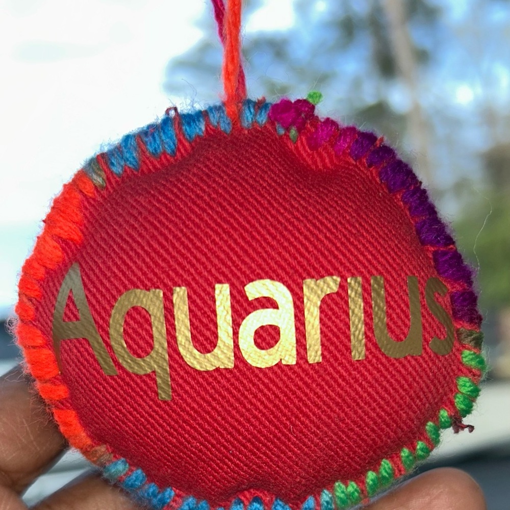 Aquarius Red Ornament with Gold Lettering